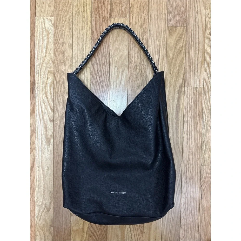 Rebecca Minkoff Black Leather Slouchy Hobo Bag Braided Metal Strap
